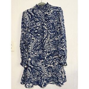 Clover & Sloane Women’s Blue White Paisley Dress Size 10 Boho Smocked NWT